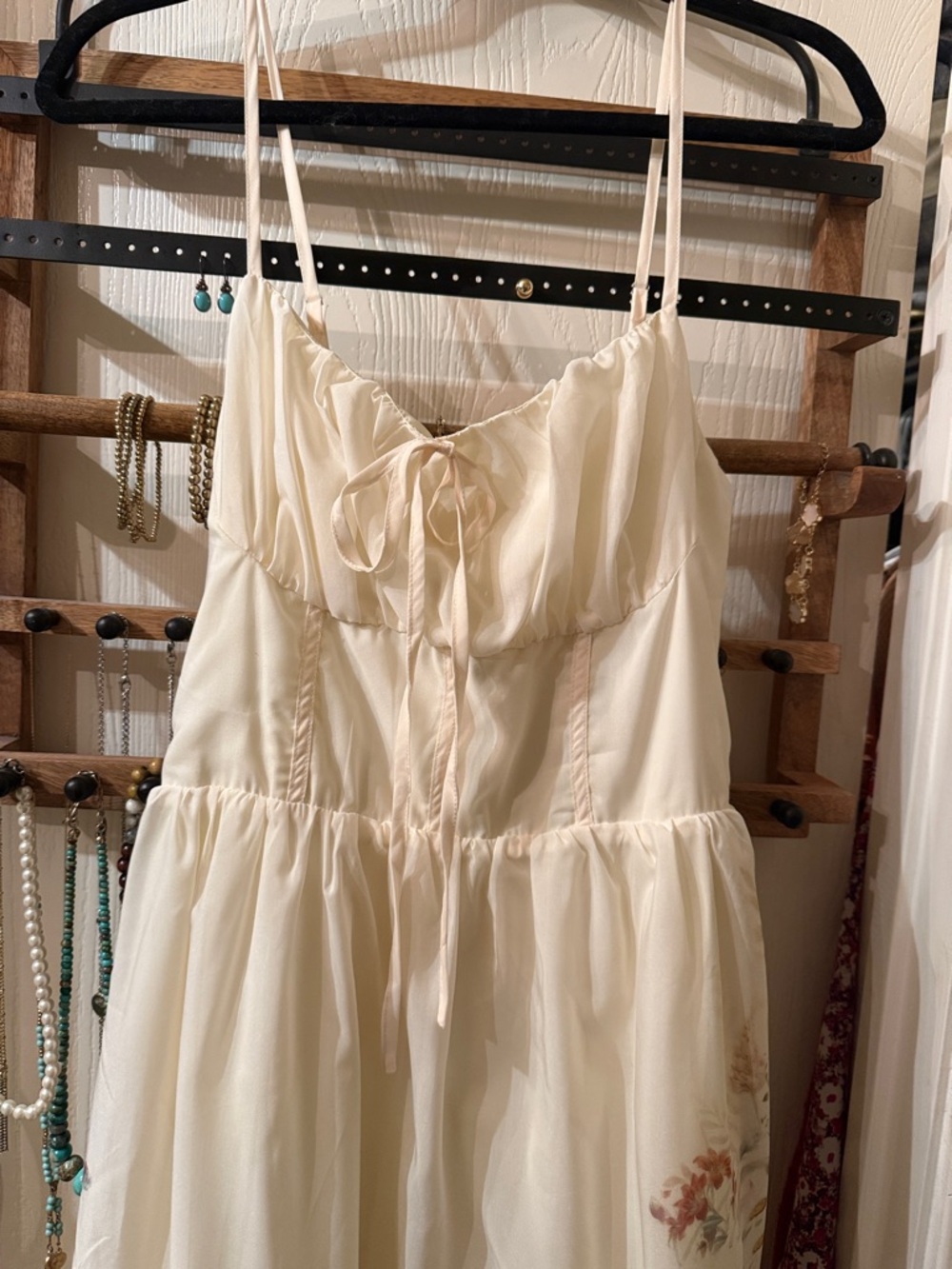 Ivory Floral Tiered Spaghetti Strap Dress